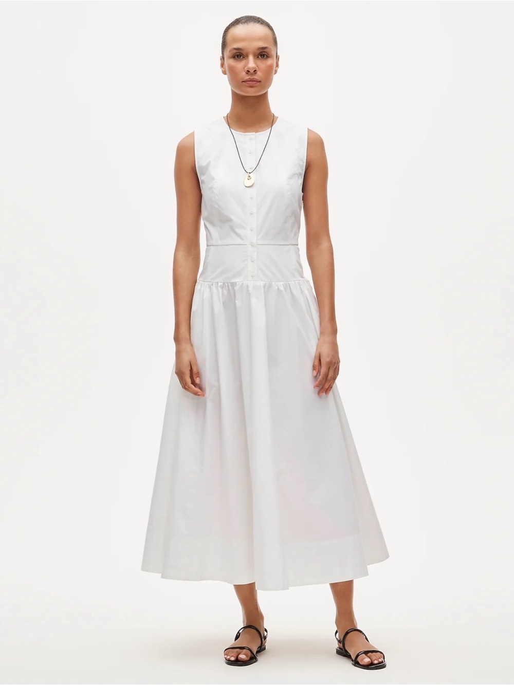 J.Crew Button-Front Cotton Poplin Midi Dress White Size 6 NWT $188